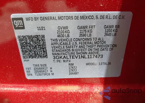 2022 GMC Terrain Awd Sle from USA, damaged, VIN 3GKALTEV1NL117473
